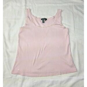 Vtg Y2k LRL Ralph Lauren Tank‎ Top Ribbed Lace Womens Plus 1X Baby Pink Pastel